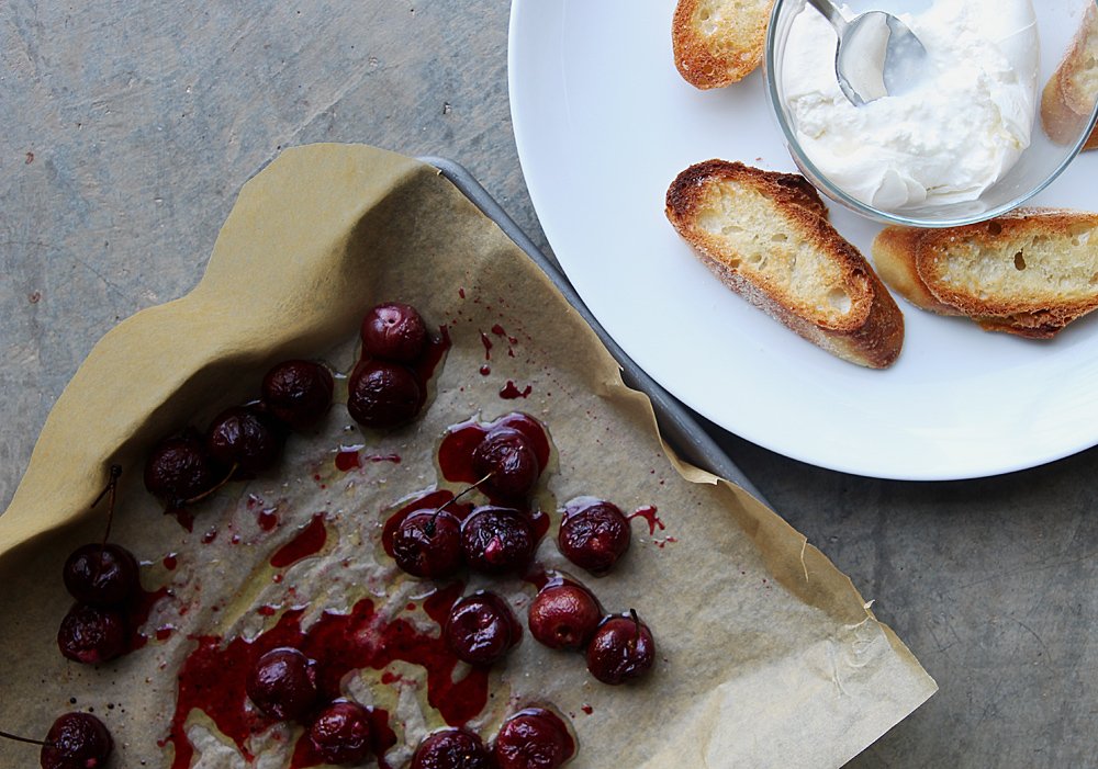 Burrata doesn't need any help being delicious, but that isn't stopping us from topping it with roasted cherries. A super easy, crazy delicious snack from @stacyadimando's Cherries cookbook.
