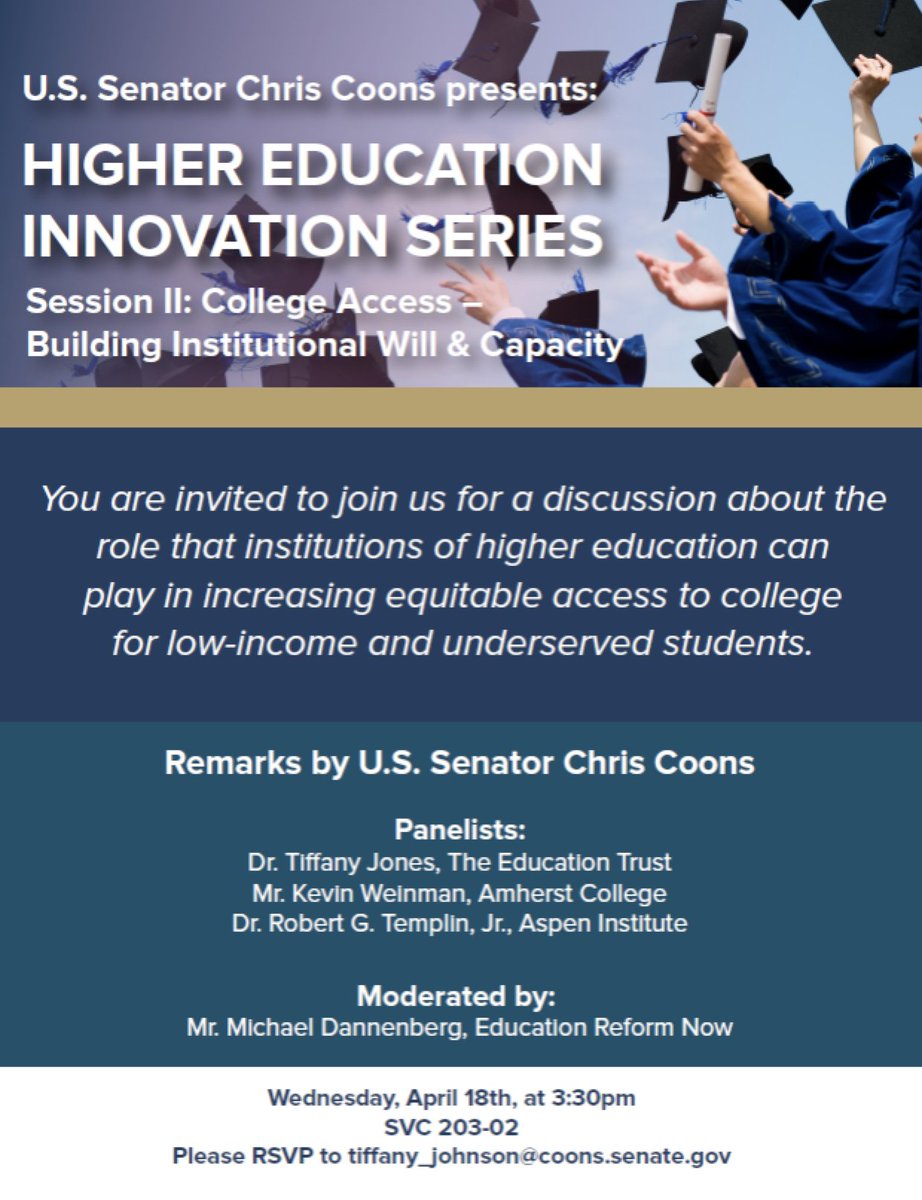 If we want our American workers to compete in the global economy, we must ensure that every child can pursue higher education. Tomorrow, I will be hosting a discussion about equitable college accessibility for low-income & underserved students. #HigherEdInnovation