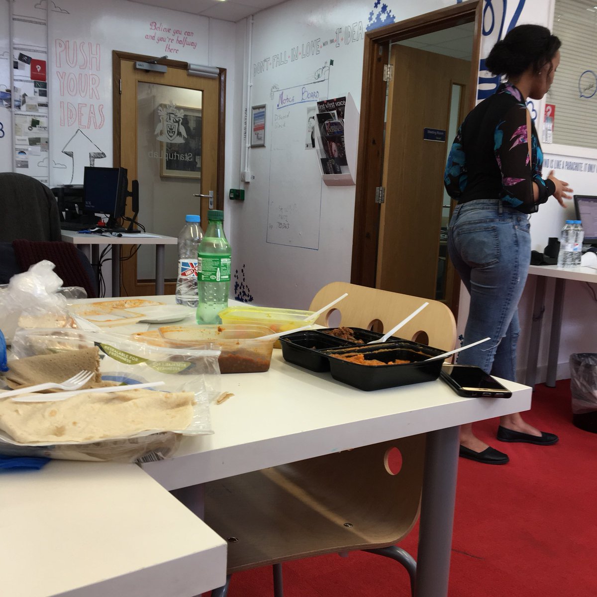 ARUTheBigPitch's tweet photo. Getting a serving of Ethiopian and Eritrea food in the @ARU_StartupLab from @melina2016 after her pitch #TBP2018 https://t.co/JblJcEJmSL