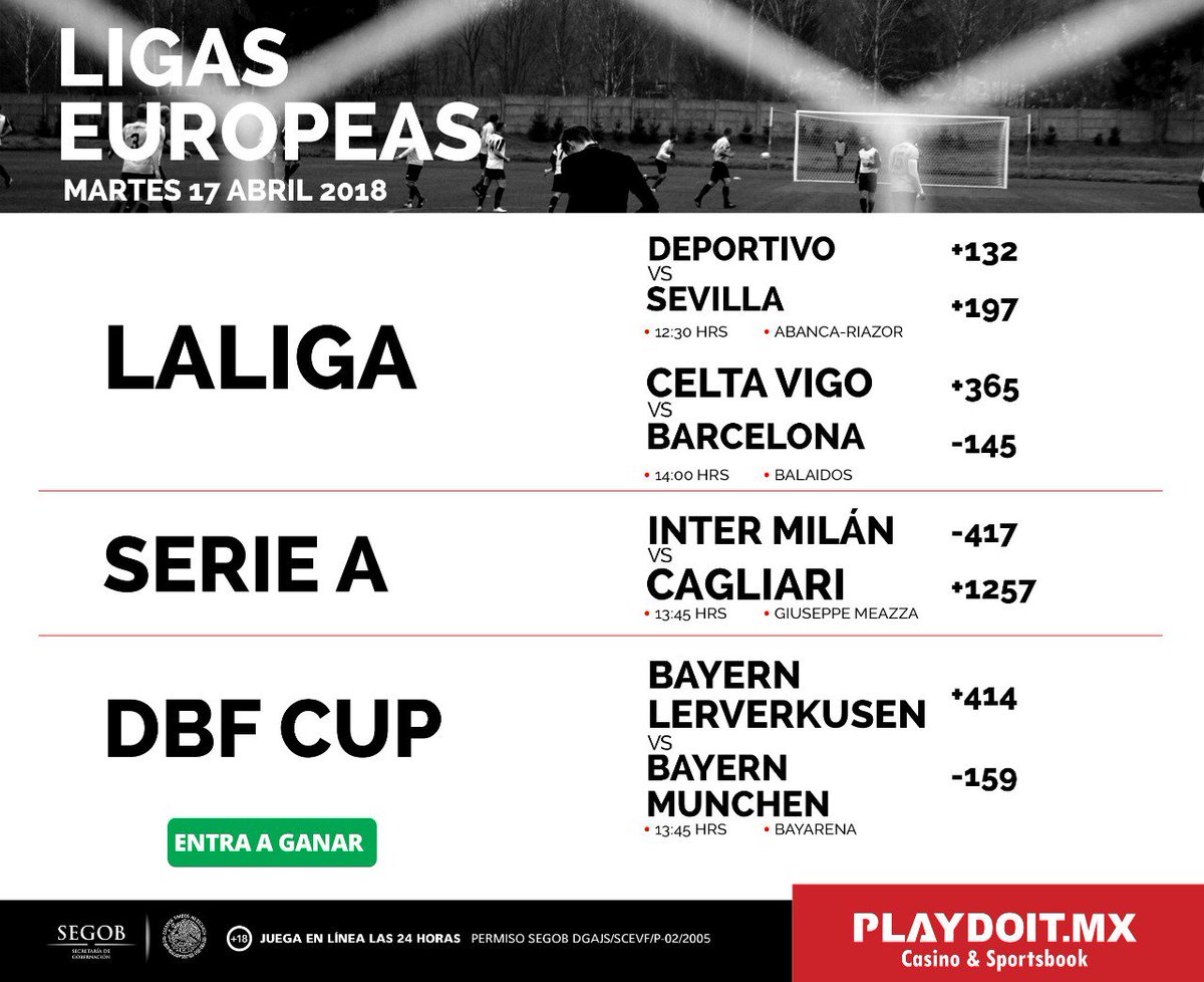 playdoitmexico's tweet photo. Lo mejor de las ligas europeas aquí en https://t.co/2vTFTZElkR #Laliga #Seriea #dbfcup #entraaganar ⚽️⚽️⚽️ https://t.co/Pob6CuxrVY
