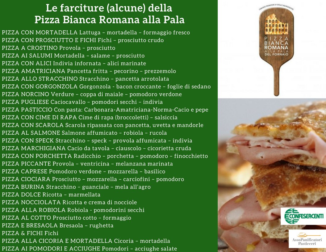 Confesercenti's tweet photo. 'Pizza Bianca Romana alla Pala del Fornaio':
alcune delle farciture più amate dai #Romani e non solo!
Appuntamento, domani, mercoledì #18aprile
in piazza Madonna dei Monti a #Roma
#PizzaRomanaPerTutti #PizzaInPiazza #ForniAperti
--> https://t.co/aRge2HaM5I https://t.co/DDKPH4VO3M