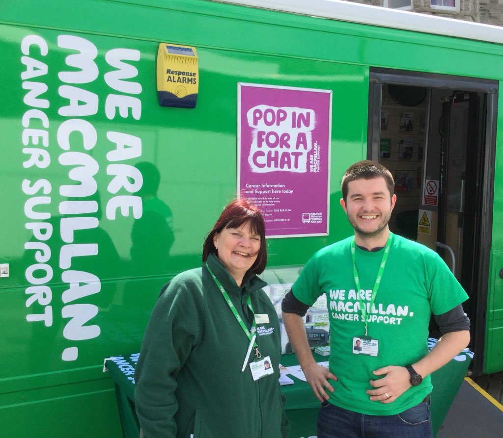 MacmillanKernow's tweet photo. A lovely time spent today on Bertie the Macmillan Bus with the team (and Phil; Emily &amp; Christine. Will be in Redruth tomorrow and Truro on Thursday so please do come along and say hello to the team. #talking #cancer #support #LifeWithCancerIsStillLife 💚💚💚 https://t.co/LeZR9UeHaD