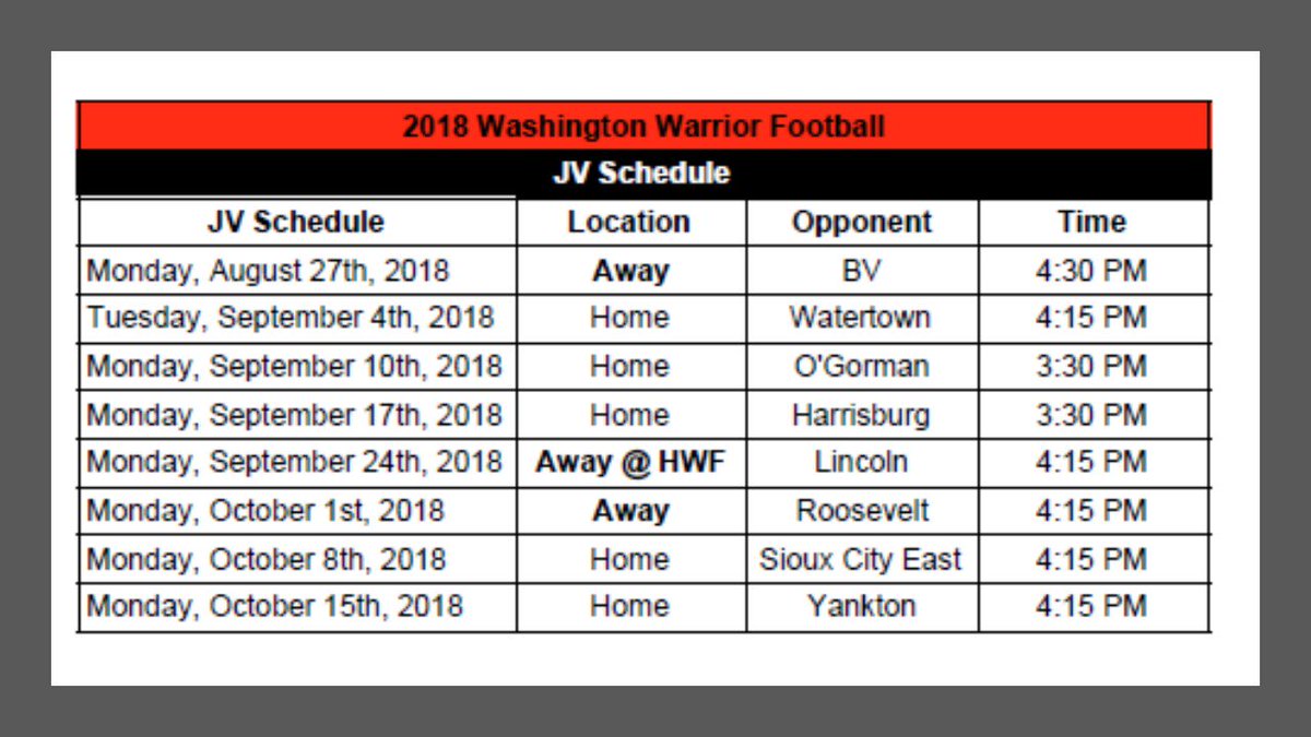 2018 JV Schedule