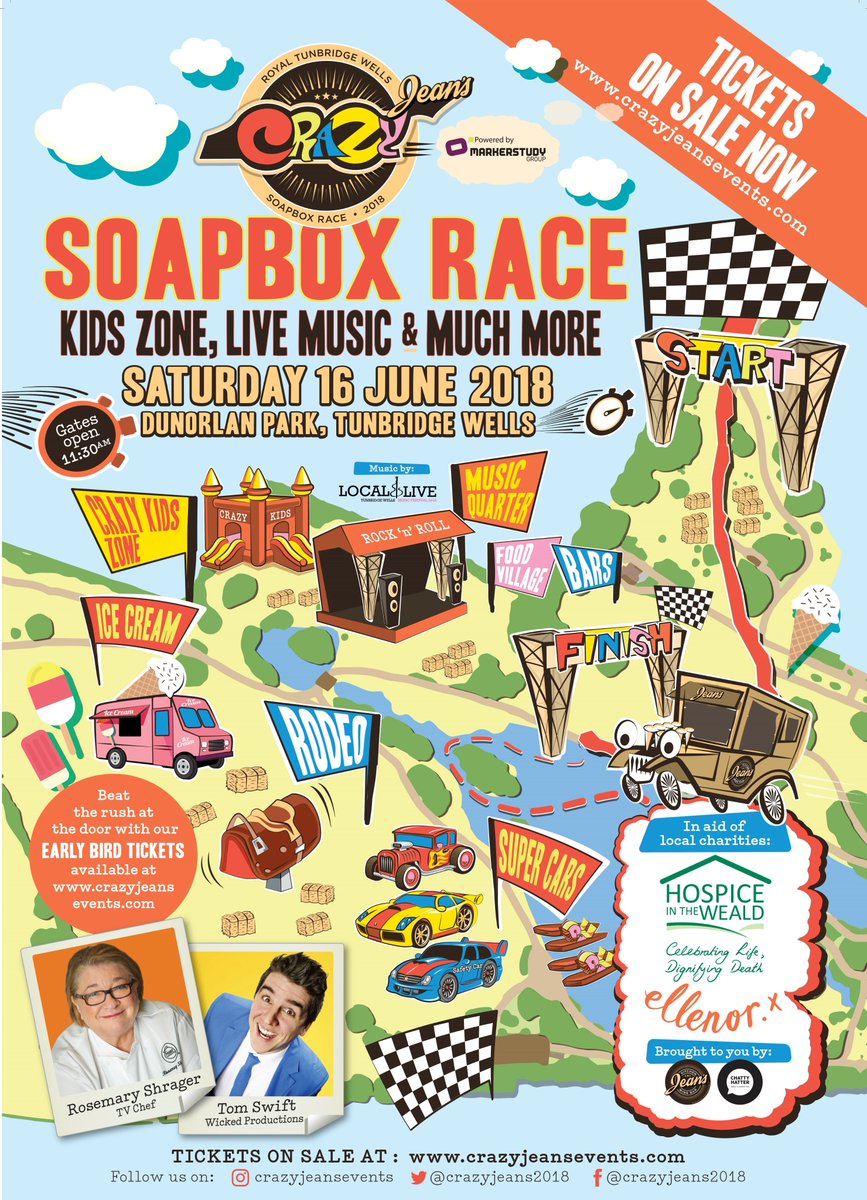 ChattyHatter's tweet photo. We're very excited to announce that tickets for #crazyjeans2018 are available NOW https://t.co/WFBch0ht7w #soapbox #TunbridgeWells #markerstudy #ellenorcharity #HospiceintheWeald https://t.co/hfWqOWFINf