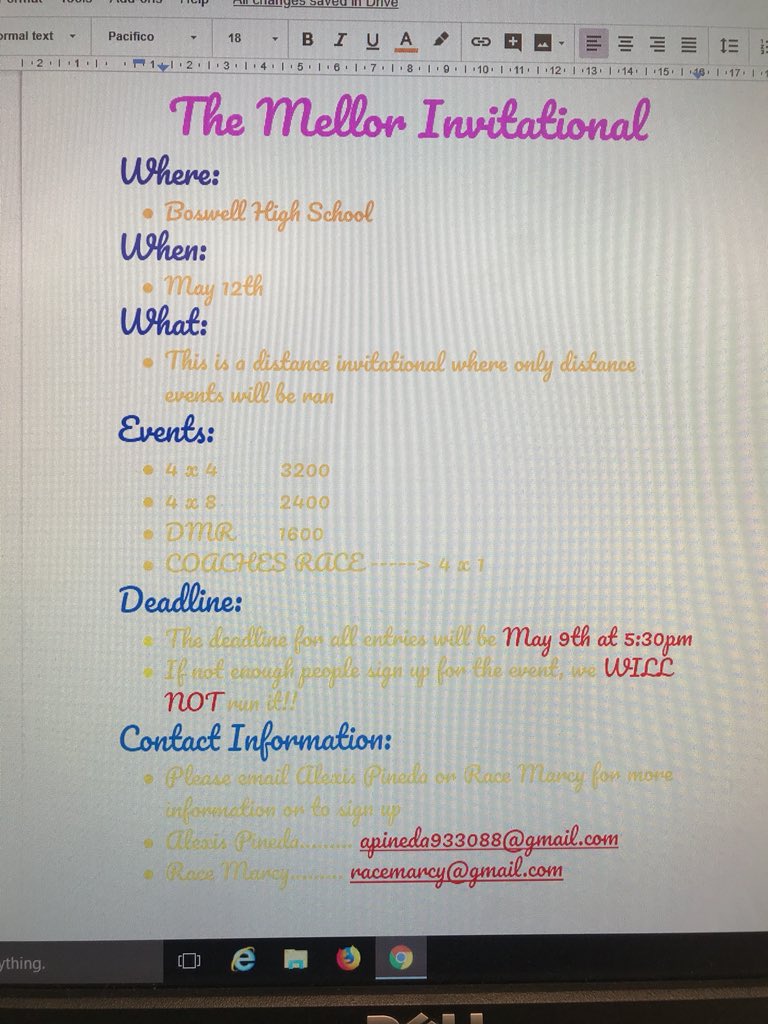 BrendaMacubee's tweet photo. ITS OFFICIAL!!! The Boswell distance track team with be hosting the 1st ever Mellor Invitational!! This meet is for anyone who didn’t qualify at district or didn’t get to run at all!! Anyone is welcome to join us!! Please email us for more information!! https://t.co/wxj11zmCQ8