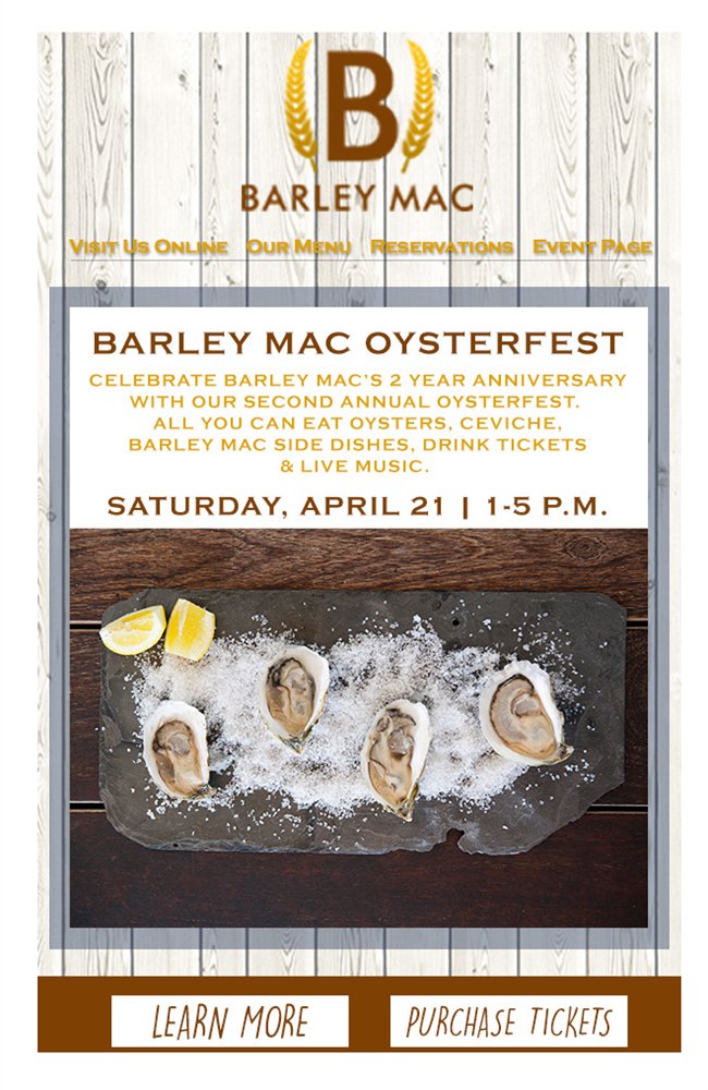 2nd Annual Oysterfest at Barley Mac! bit.ly/2J5ZPxV