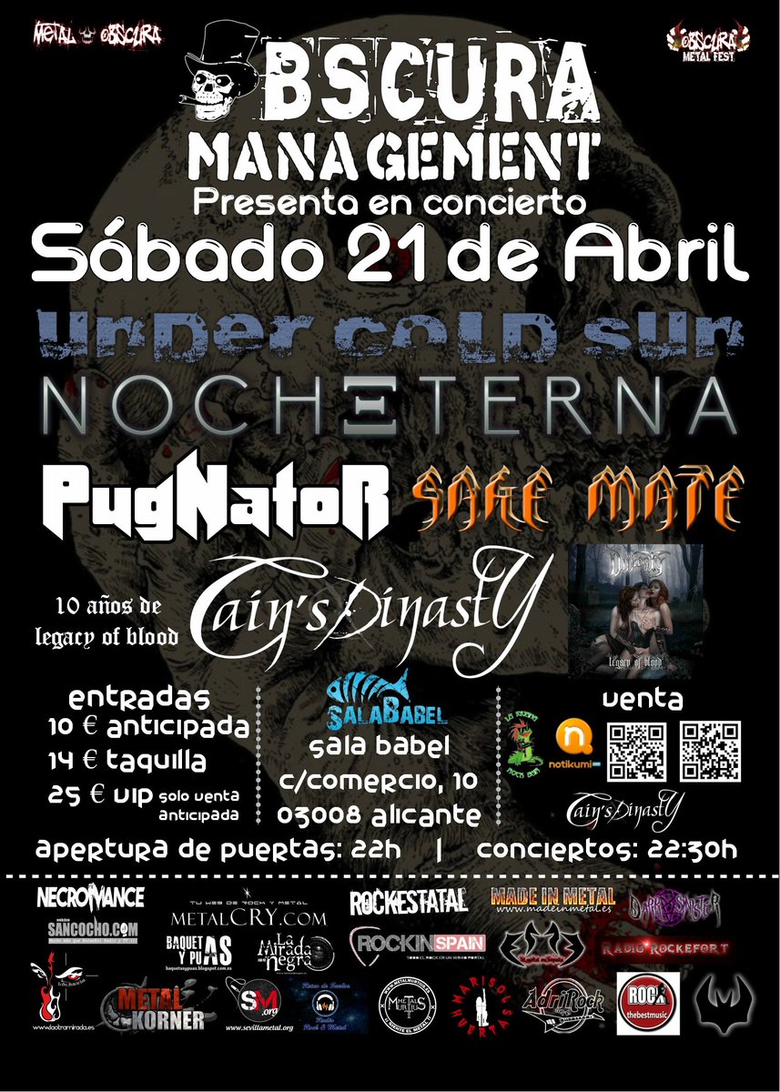 rockinspain's tweet photo. Under Cold Sun, PugNatoR, Nocheterna, Sake Mate y los locales Cain’s Dinasty 21 de abril Alicante

https://t.co/48M08Iv3XK

@ObscuraManagemn @Nocheterna @SalaBabel https://t.co/adXqwdODMD