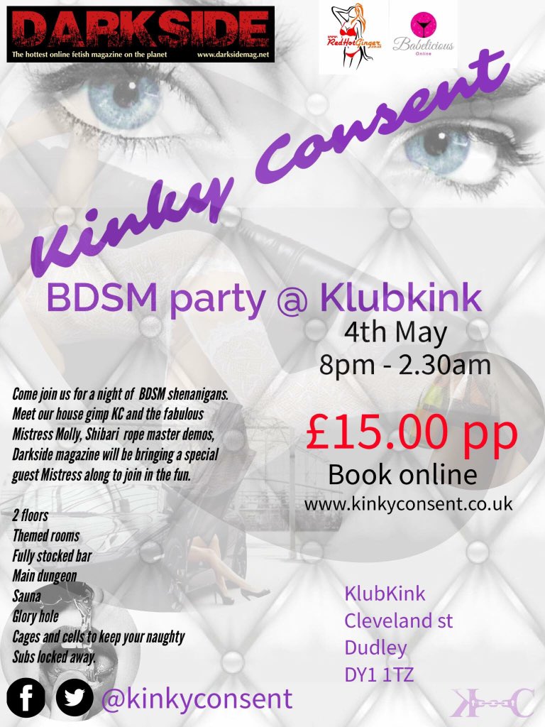 kinkyconsent's tweet photo. You can book your tickets in advance at https://t.co/6YLiu16Arh or pay on the night at @klubkinkpromo come and meet @darksidemag @Mistressmolly12 @scottanderson18 &amp; our gimp @SexyShorts6 don't miss out! #shibari #Mistress #Fetish #bdsm #kink @missjulia2013 may even say hello https://t.co/s3WFnqqeF4