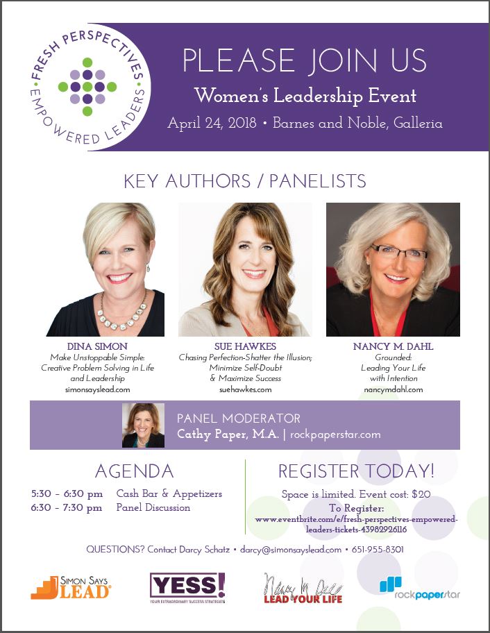 SueHawkesYESS's tweet photo. "Fresh Perspectives, Empowered Leaders" is just a week away! Join me, @dinabsimon, @nancymdahl and @CathyPaper as we discuss leadership and authorship. Register here: https://t.co/bRvHEjnoBH #ChasingPerfection https://t.co/Gm36teKVeN