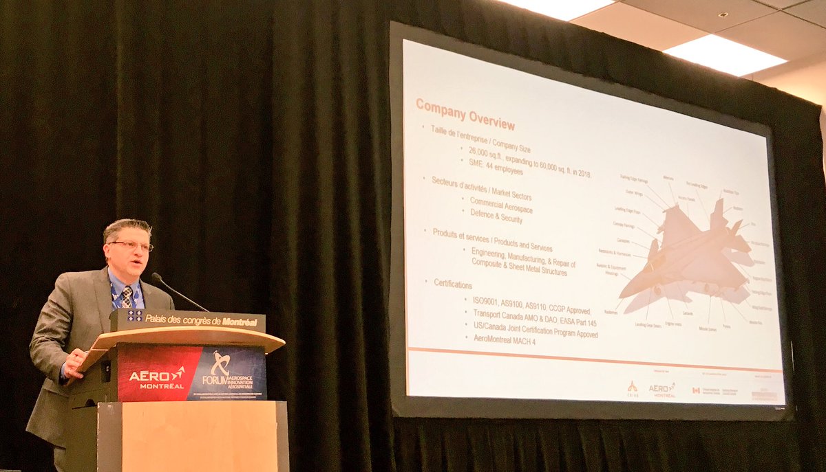 m1composites's tweet photo. Lorenzo presenting our capabilities for the Innovation in Defence Workshop at #IAW18 #AeroMTL #SDQuebec https://t.co/B1nV5mg5ZO