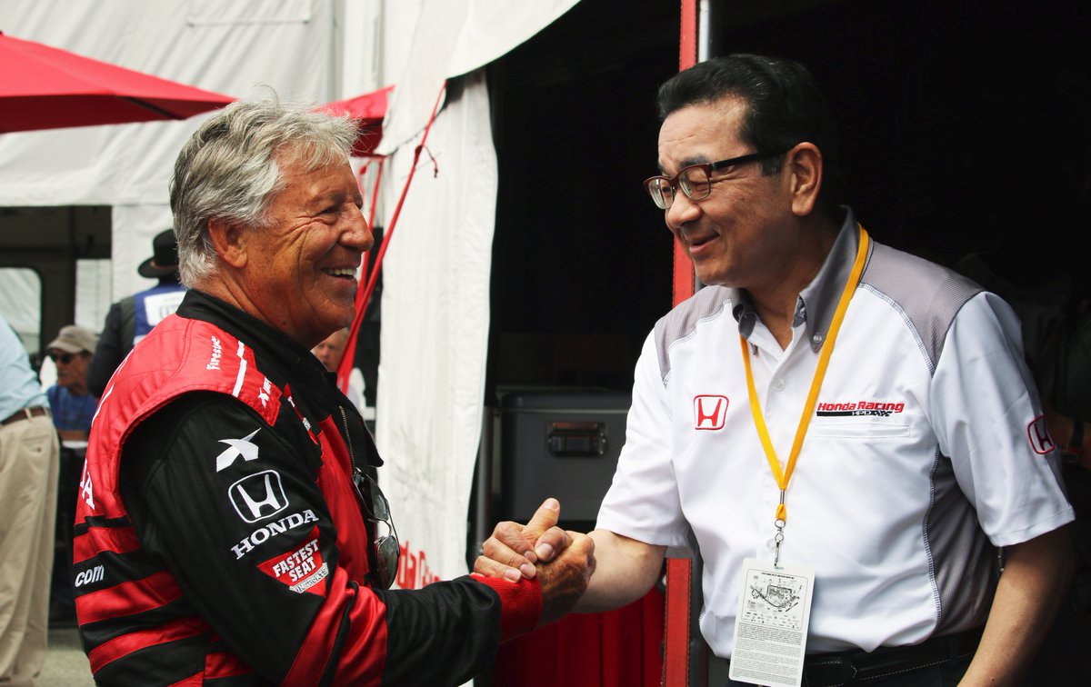 We all love meeting a racing icon. @Honda global CEO Takahiro Hachigo is no exception, getting to meet world champion (and still superfast) @MarioAndretti at the #TGPLB last weekend!