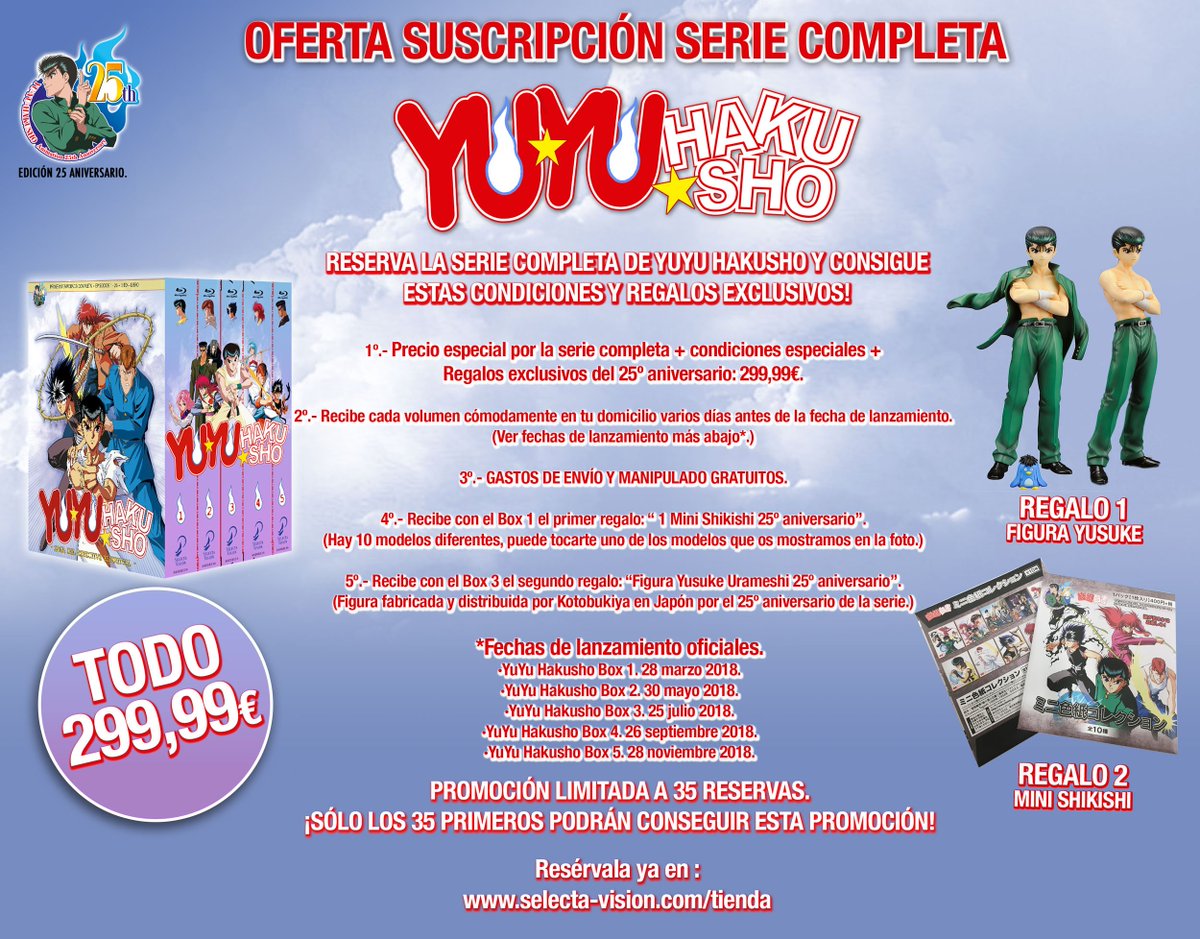 SelectaVision's tweet photo. Suscripción a la serie completa de #YuYuhakusho + Figura + Shikishi. Puedes hacerte con este ofertón aquí: https://t.co/vtwyUGBpsY

Y si ya compraste el primer BOX también puedes beneficiarte de esta oferta 😱: https://t.co/cIVUEhDQLW https://t.co/E4HKfG7UFM