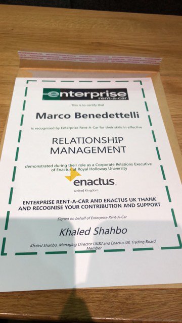 EnactusRHUL's tweet photo. Huge congratulations to our CRE Marco Benedettelli for coming 3rd Place in the @Enterprise CRE competiton! #NextGenLeaders #EnactusUKNationals @EnactusUK https://t.co/d914qffzqA