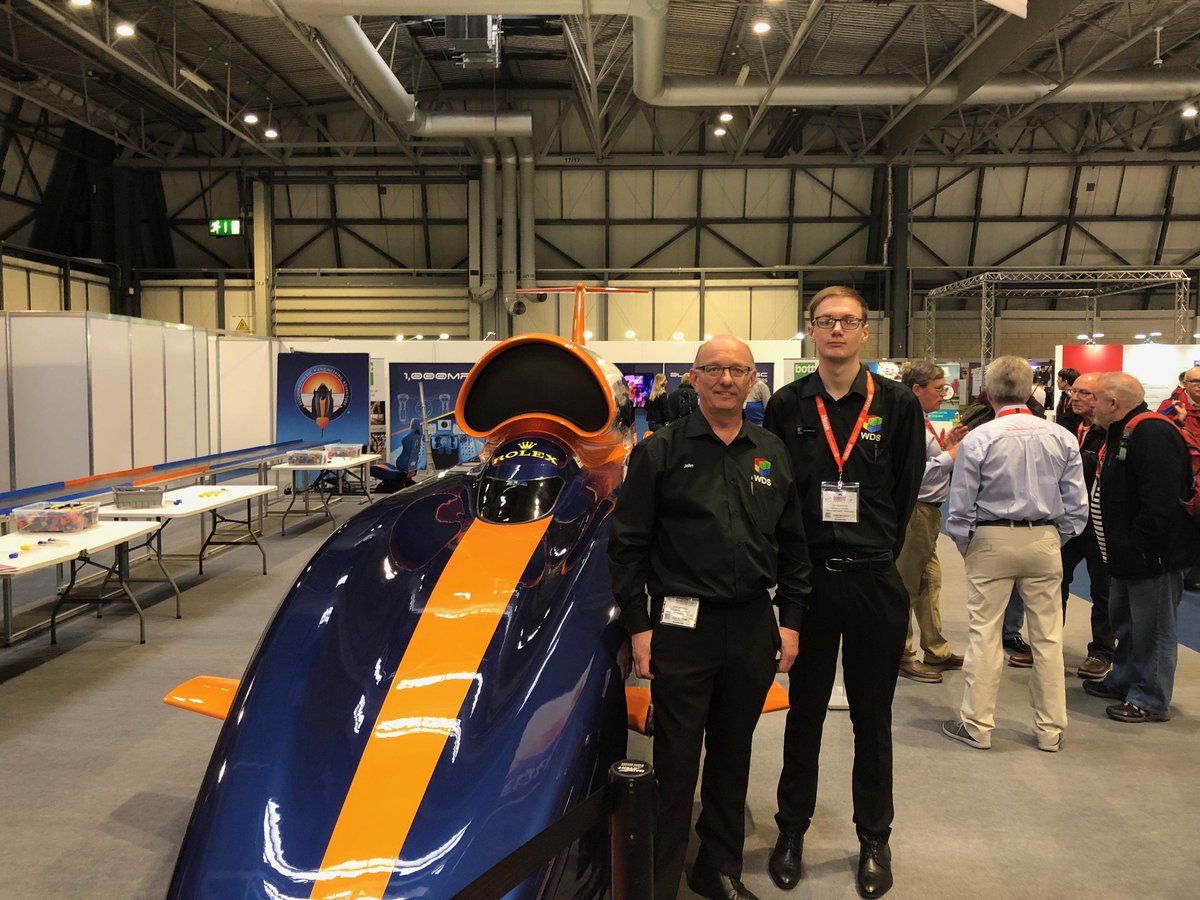 WDSBloodhound's tweet photo. Our Technical Team at #MACH2018 made a visit to the #BloodhoundSSC exhibit this morning to check out the progress of the world record attempt. John and Sam are our product specialists on the #WDS stand H6-416 and take a keen interest in the project. @BLOODHOUND_SSC https://t.co/qmoSUhVj00