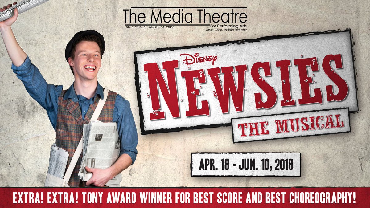 TheMediaTheatre's tweet image. Great family show, with awesome dancing from the "Newsies" in Disney's Broadway hit! It's on April 18 to June 10 @TheMediaTheatre #getintheact #gettickets @PhillyLocal @delcotimes