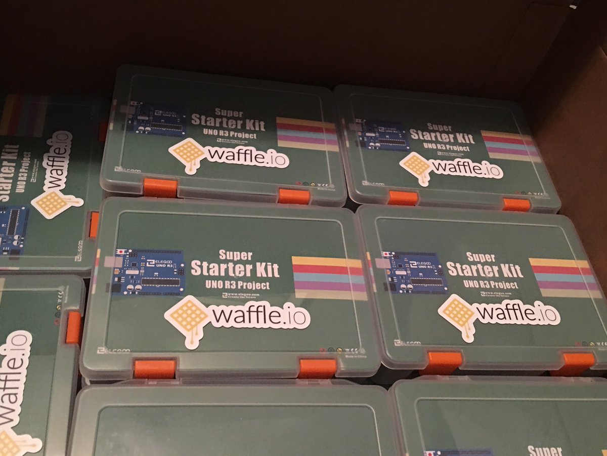 maryadavis's tweet photo. Box of Elegoo Super Starter Kits from @waffleio are ready to go for tomorrow’s @WWCodeRaleigh  event! https://t.co/9oY6OcpEB6 https://t.co/hdjE6IHiJR