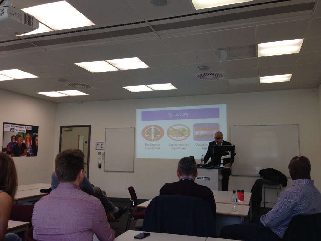 Egyptian Prosecutor Mohamed Ahmed talking of #corruption and anti-corruption in #Egypt in our #IRGseminarseries, just now