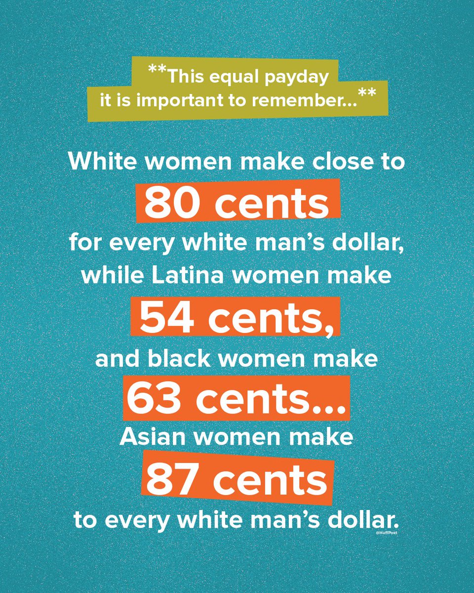 HuffPost's tweet photo. Today is #EqualPayDay, which is a day that honestly 👏 should 👏 not 👏 exist. 👏 Here are some depressing stats about the wage gap that we need to talk about over and over again and work towards fixing. https://t.co/eetkhkJPs6