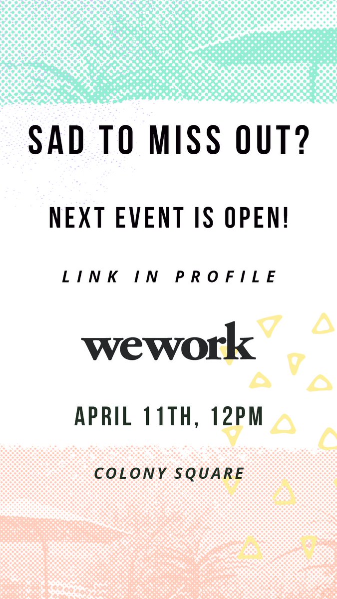 WildcatEchoTeam's tweet photo. Second speaking event is almost underway. OPEN to the public! Grab a seat for @WeWork at Colony Square's event happening WEDNESDAY! 12pm, with lunch provided.
Grab a seat here: https://t.co/ELPIKwS3TZ https://t.co/pYHj4NzEDy