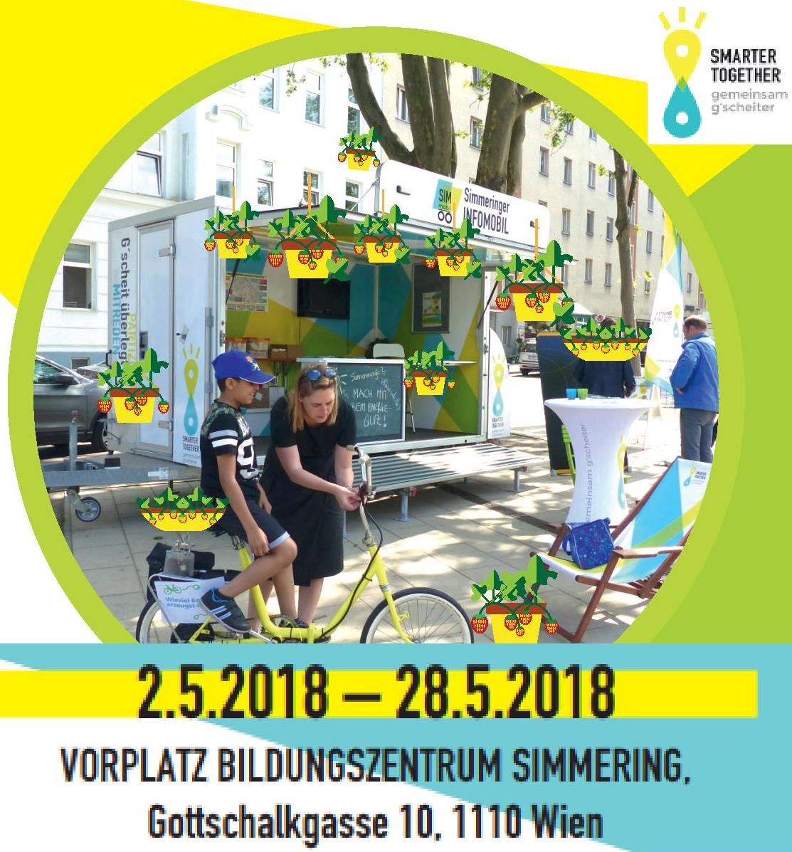 Smarter_Wien's tweet photo. Das #SIMmobil, das mobile #Partizipation-slabor von #SmarterTogether ist wieder in #Simmering unterwegs, im Mai vor dem Bildungszentrum der #VHS Simmering. Alle Details und Thementage hier: https://t.co/7mM7hJtuSb #GBStern #H2020 #smartcity #wien #SciencePool #Radcheck https://t.co/uCJNtmoTMN