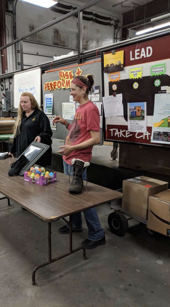 Kirsten_2817's tweet photo. CHSP member Nicole demonstrating how important it is picking good work shoes!Preventing slips and falls starts with proper footwear👞! @UPS #LakeDelton #Preload #BePreparedExpectTheUnexpected #NPSafetyAwareness @KellyDeblaere @MikeJeanette525 @ZemanTeddi https://t.co/mNXud1bIq1