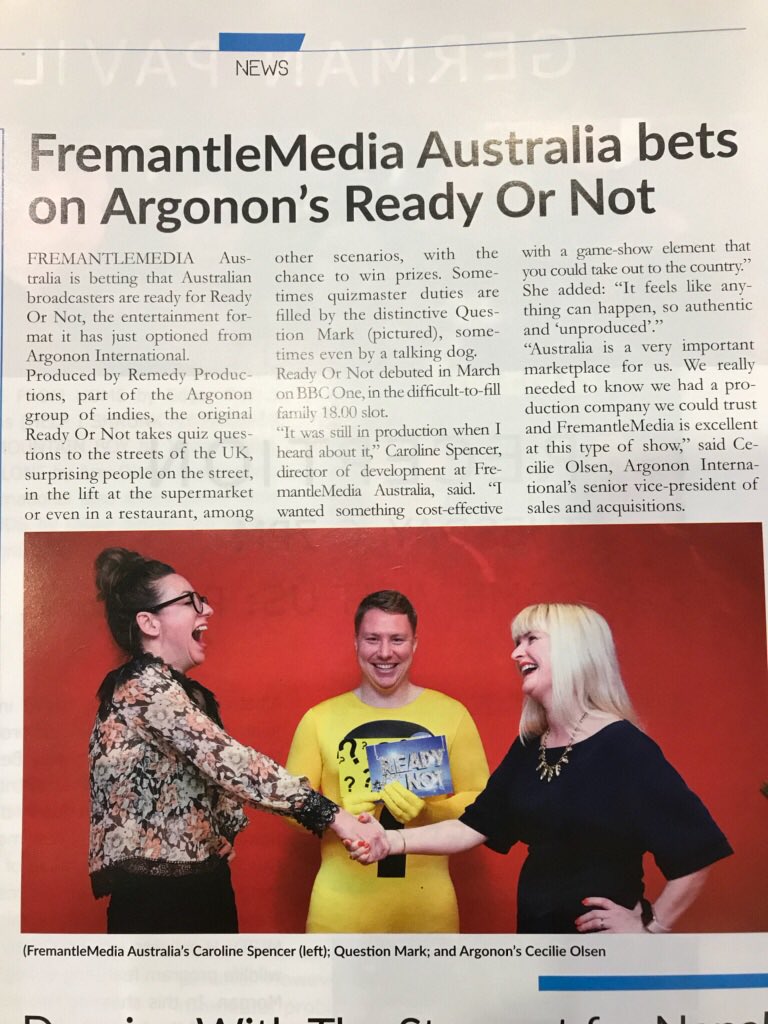 ArgononInt's tweet photo. Great article in today’s #MIP daily with @FMAustralia #ReadyOrNot #miptv2018 https://t.co/lxl01hgi2n