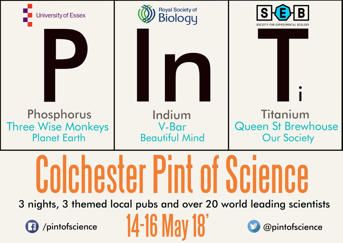 _AlexBowles's tweet photo. Tickets are now on sale for @pintofscience! The Colchester team has organised 9 events with brilliant speakers including @JordiPaps @amarcobio and @microbeEcology! Please RT and share! #pint18 #ThirstyforScience #PintEssex18 https://t.co/xcfJKtDmbJ https://t.co/N3lCbaNiTl