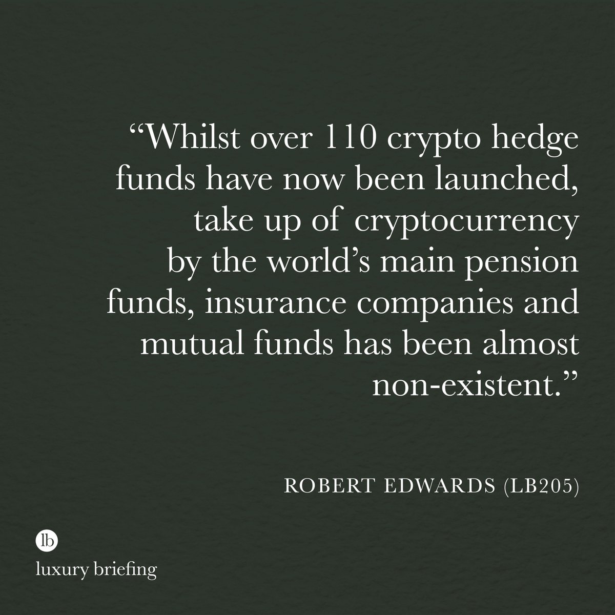 LuxuryBriefing's tweet photo. How do we bridge the gap between the worlds of cryptocurrency and institutional investment? Robert Edwards, Founder of @bondblockchain explains in the forthcoming issue of Luxury Briefing #LB205. https://t.co/JS4sXm8ys9