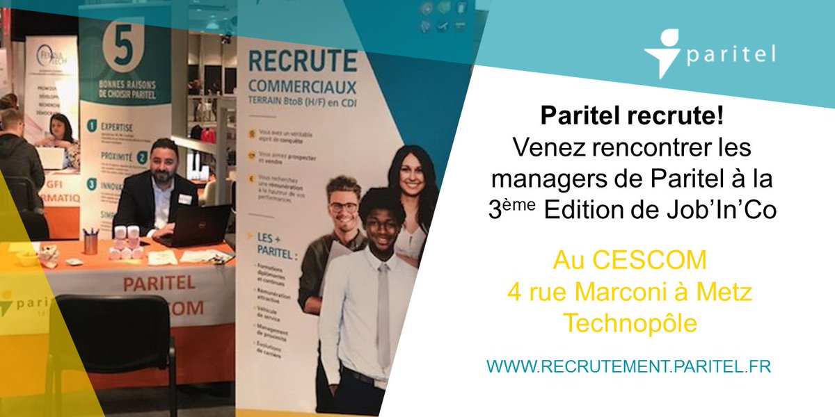 Les managers de @paritel sont actuellement au forum Emploi Job'In'Co de Metz! Venez les rencontrer!
Un salon 100% métiers du commerce.
#JOB #commerce #communication #Marketing