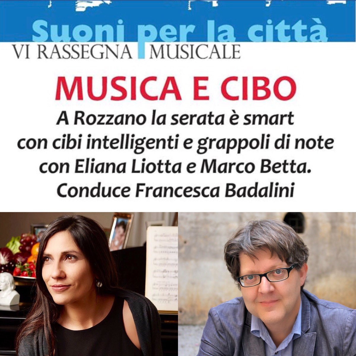 marcobetta's tweet photo. Appuntamento venerdì sera a Rozzano con gli Smartfood in parole e musica. Eliana Liotta ed io vi aspettiamo. #elianaliotta #rozzano #smartfood #ladietasmartfood #piano #pianomusic #friends #friendmusic https://t.co/OwRs2h95j4