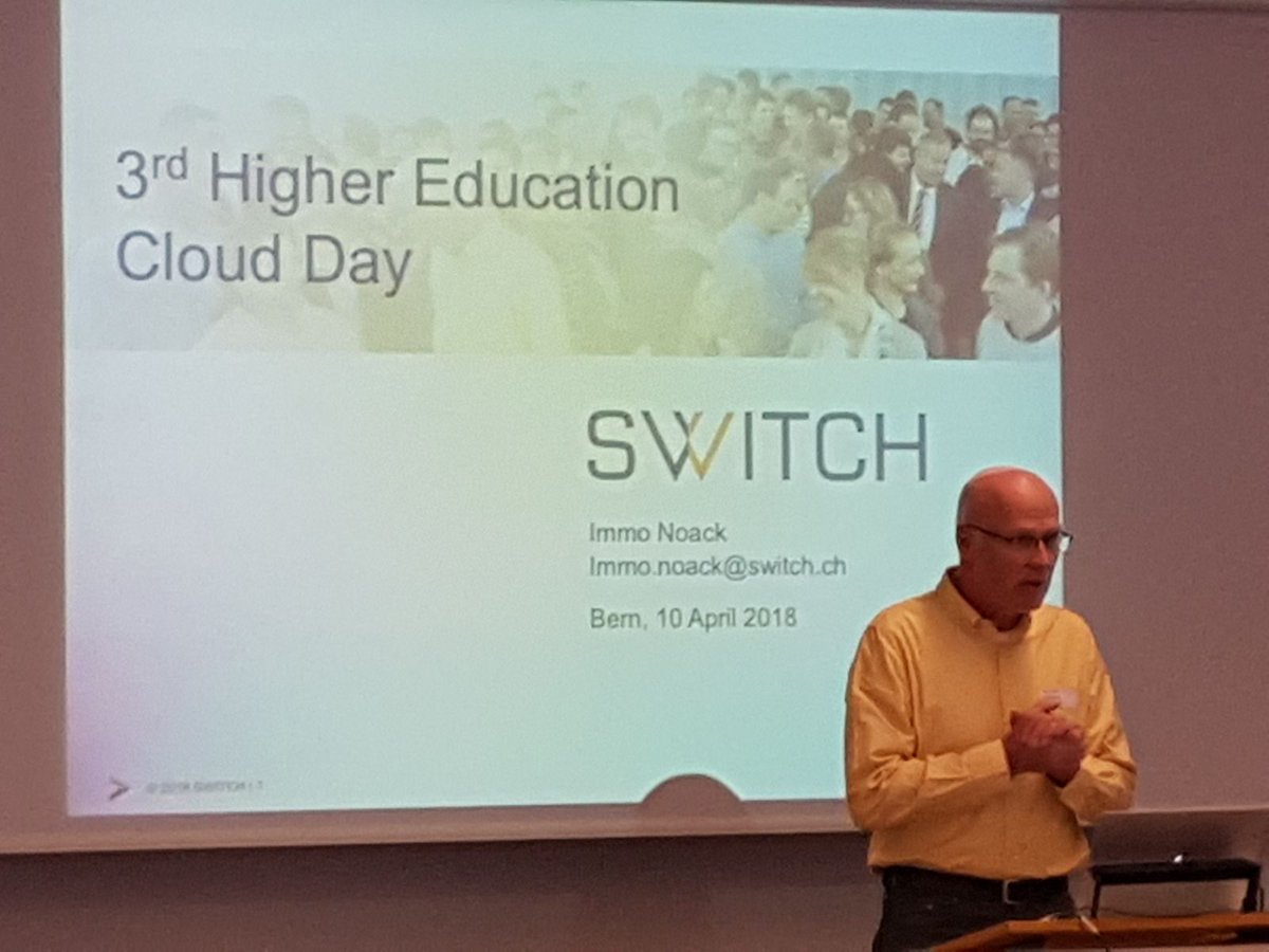 SWITCH_ch's tweet photo. Immo Noack welcomes all to the 3rd #HigherEducation #Cloud Day #HECD at @unibern @holitscher #SWITCHengines https://t.co/QmoZCZNOMI