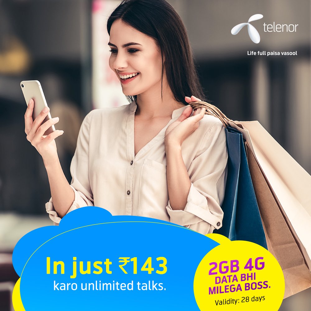 Have unlimited fun with #Telenor 143. Recharge to get unlimited calls and 2GB #4G data: telenor.in/unlimited-offe…