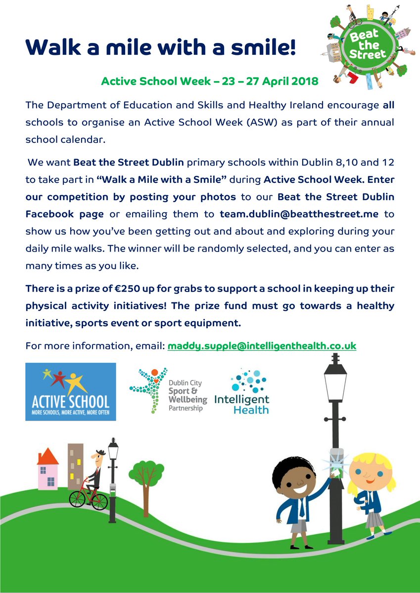 BTSDublin's tweet photo. We're asking primary schools in Dublin 8,10 &amp; 12 to take part in our competition for Active School Week 23-27 April. Your school could win a €250 prize to go towards a healthy initiative or sports equipment! https://t.co/zgKBO7i1Nf
