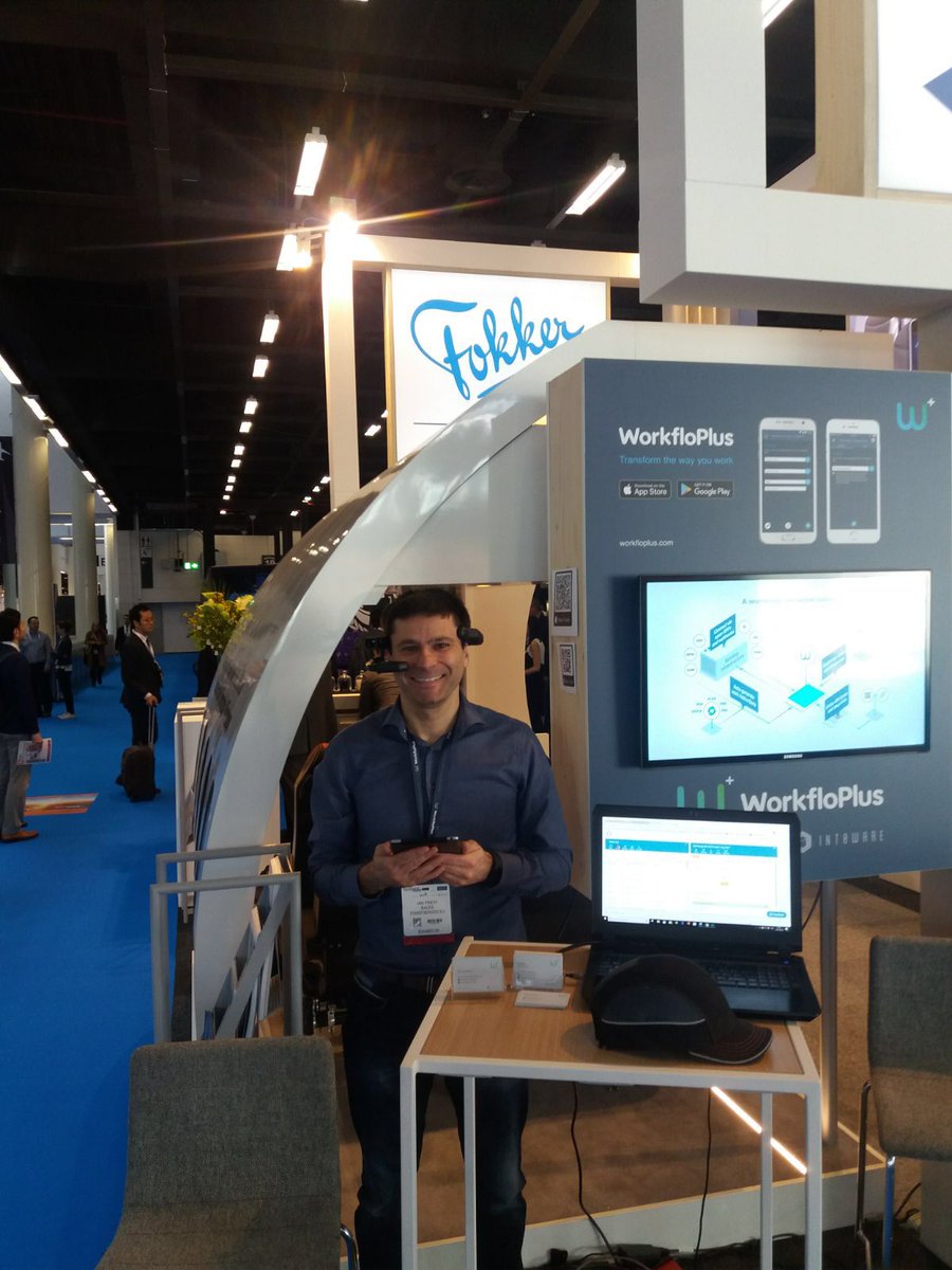 workfloplus's tweet photo. We are at @aix_expo for the next 3 days with @Fokker showcasing WorkfloPlus and the @realwearinc #hmt1. #evolutionatwork https://t.co/27CclwwdVk