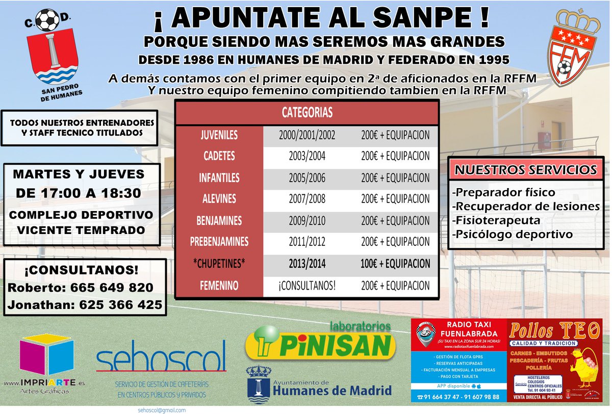 CD_SanPedro's tweet photo. Empezamos con las inscripciones en nuestro club desde HOY, no dejes pasar la oportunidad y ven a jugar al ¡SANPE! desde CHUPETINES hasta juveniles. Queremos contar contigo la próxima temporada ven a probar con nosotros. A demás con facilidades de pago y entrenadores titulados. https://t.co/mtLL7o2g6m