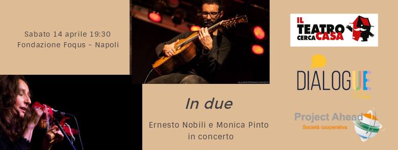 Nuovo giro, nuova corsa 🌀 Sabato 14 aprile, h 19.30, "In due", concerto chitarra e voce con @ErnestoNobili 🎸e <a href="/monicapinto44/">Monica Pinto</a> 🎤 @DialoguePlace al <a href="/FoqusNapoli/">Foqus Napoli</a> per il Social Change Wave promosso da <a href="/ProjectAhead/">Project Ahead</a> 
Prenotazioni ➡️ bit.ly/2fSRhOW 
INFO ☎️ 334 334 7090