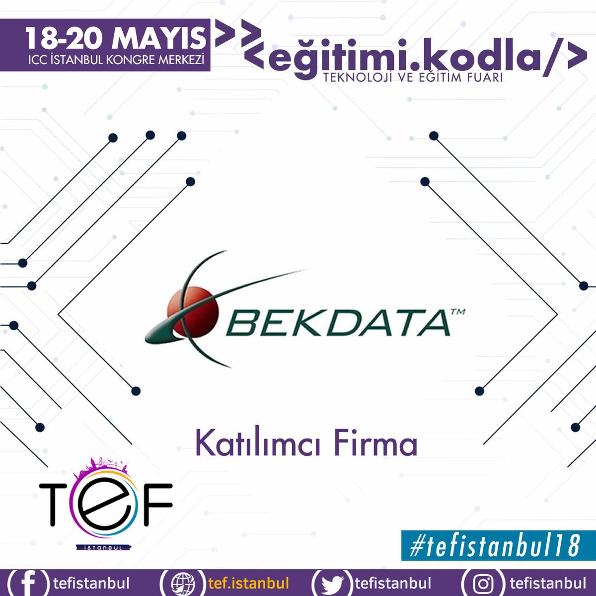 Bekdata, tüm yeni teknoloji çözümleriyle TEF İstanbul'da!
18-20 Mayıs'ta siz de yerinizi alın, eğitim ile teknolojinin bu büyük buluşmasını kaçırmayın..! ÜCRETSİZ Kayıt İçin: tef.istanbul        
#TEFistanbul18 <a href="/Bekdata/">Bekdata Teknoloji</a>