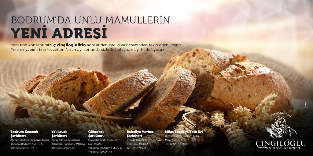 📣Yeni Fırın konseptimizi @cingiloglufirin adresinden işte veya hesabından takip edebilirsiniz. Yeni ev yapımı fırın lezzetleri nisan sonu gibi sizlerle buluşturmayı hedefliyoruz. Biz de heyecanlıyız sizler gibi😊
Çıngıloğlu Fırın
Çıngıloğlu Otantik Peynir Marketi 🧀