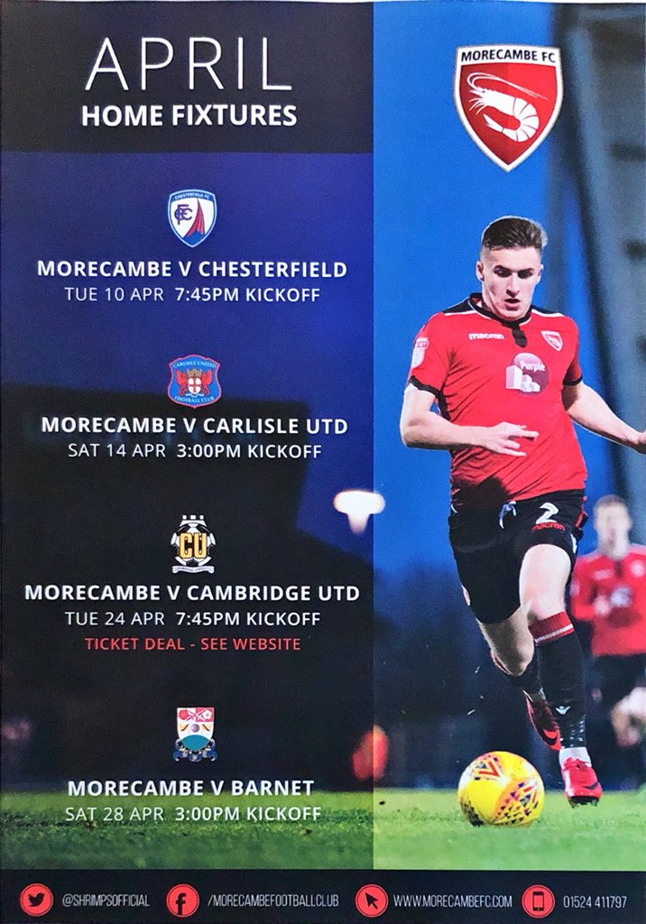 shrimpstrust's tweet photo. 🔴⚫️MATCHDAY⚫️🔴
⚽️ @ShrimpsOfficial 🆚
⚽️ @ChesterfieldFC 
🏆 @SkyBetLeagueTwo 
🏟 #TheGlobeArena
📍 LA4 4TB
📆 Tuesday 10/04/2018
⌚ 7.45pm
🎟 https://t.co/6w2M4KmOd6
🖥 https://t.co/IIpJlJnYY7
📻 @BBCLancsSport 
@moreMorecambe 
#ComeAndJoinUs 
#MorecambeFC 
#COYS 🦐 https://t.co/OmWcPC9wDP
