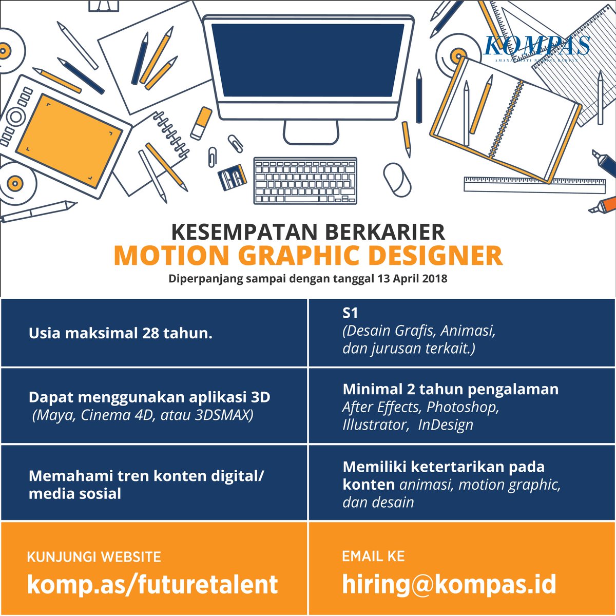 Punya jiwa content creator? Bisa diandalkan untuk urusan video animasi? Yuk, kita berkarya bersama di Departemen Media Sosial <a href="/hariankompas/">Harian Kompas</a>! Submit CV di sini: komp.as/futuretalent | Info: <a href="/lowkerkompas/">Life at Kompas</a>