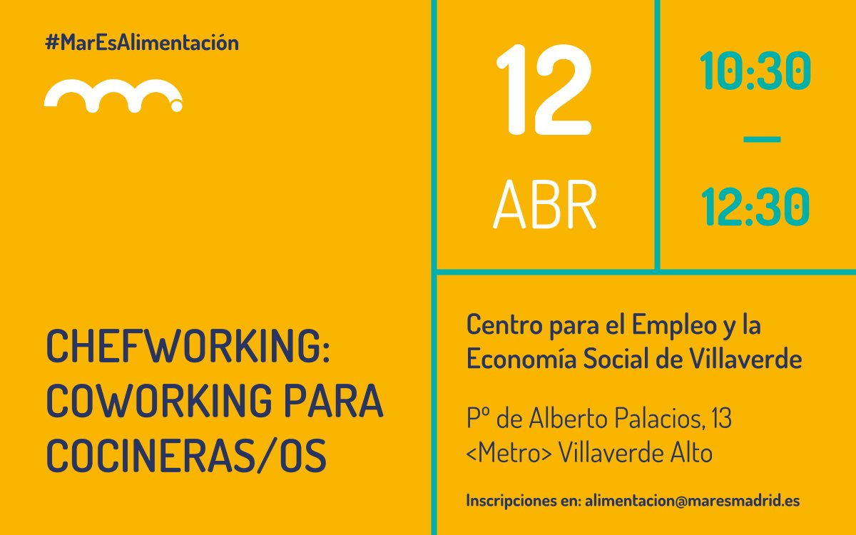 MARES_Madrid's tweet photo. 📣👩🍳👨🍳Este jueves 12 tenemos nueva cita en el #Chefworking de #MarEsAlimentación. Si eres cocinera/o y necesitas aclarar dudas sobre la gestión de tu oferta gastronómica, este es tu espacio. A las 10:30h en #Villaverde. ¿Te apuntas? 👉https://t.co/htdcNfuWVr https://t.co/hmxizDEMlR