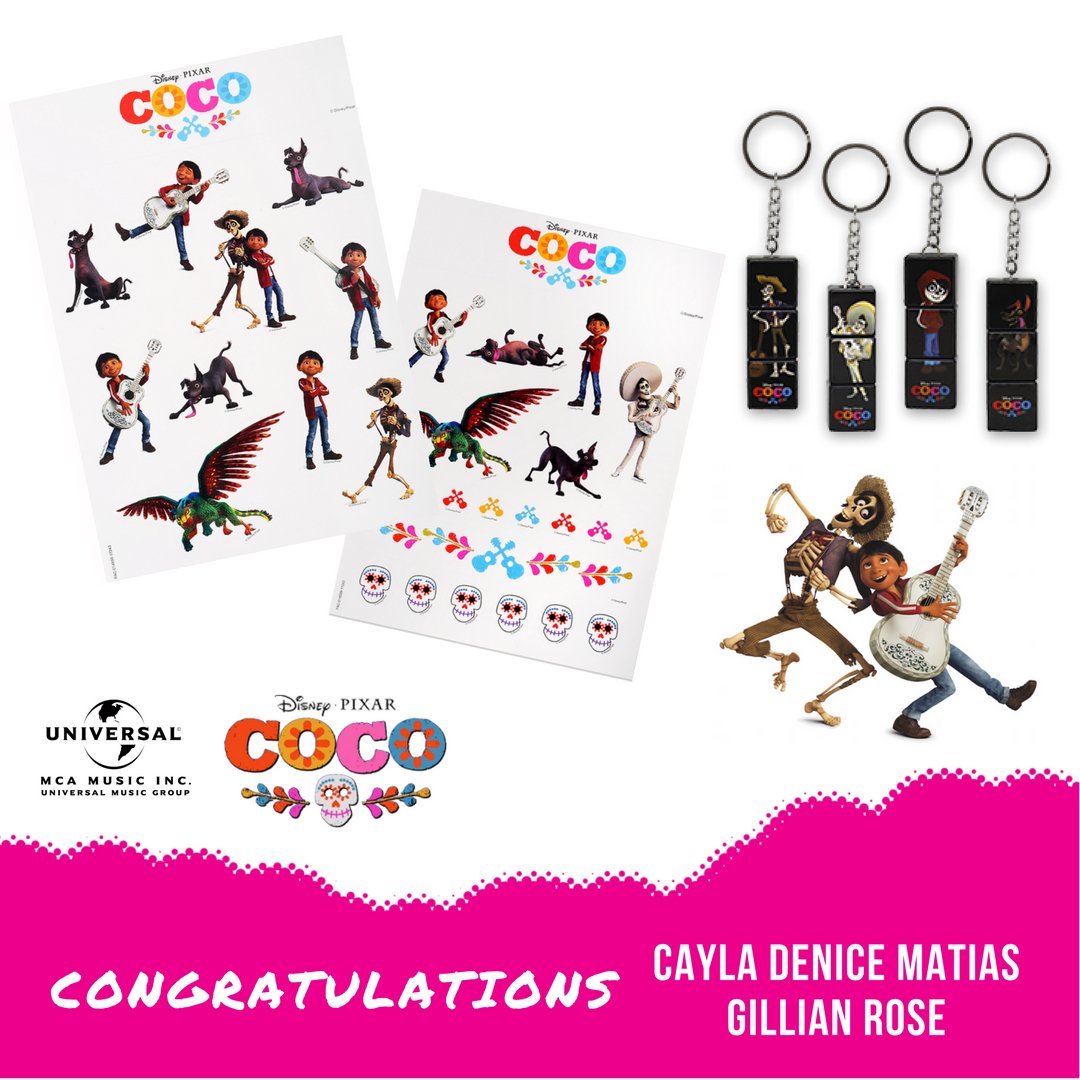 UMG_PH's tweet photo. CONGRATULATIONS to all our winners of Official #Coco Merchandise! Thank you for following/streaming https://t.co/V8BEuuFaTX and https://t.co/UwoBXaBrcM Playlists on Spotify! #GETMUSICPH https://t.co/OtuvTv0GK5