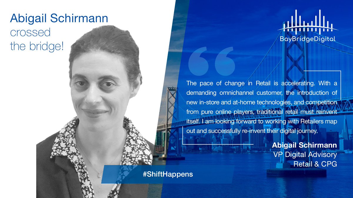 BBridgeDigital's tweet image. Abigail Schirmann has joined BayBridgeDigital as Vice President for Digital Advisory &amp;amp; Transformation for Retail and CPG.
baybridgedigital.com/wp-content/upl…
#DigitalTransformation #Innovation #Retail #Design #Salesforce #Experience #CustomerSuccess  #ShiftHappens #JamaisSansElles