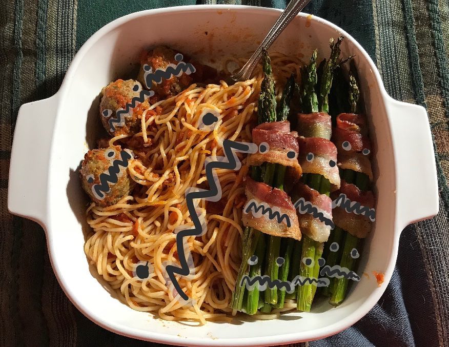 kcquecrew's tweet photo. Todd Mein on Instagram: ���Me;Food - #SpaghettiAndMeatballs and #Bacon wrapped #Asparagus  #meandtodd #food #nutrition #health #art #drawing #comics #resist������ https://t.co/zq3Ha1qk6k #SpaghettiAndMeatballs #Bacon #Asparagus #meandtodd #food #nutrition https://t.co/j5WPHtbOop