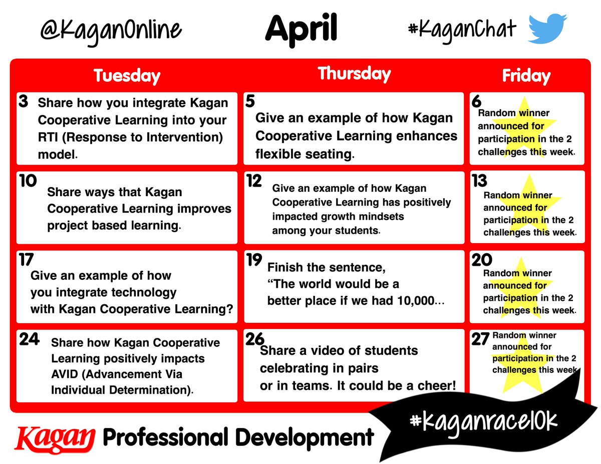 Last week!
Are you participating in #kaganrace10k? #kaganchat