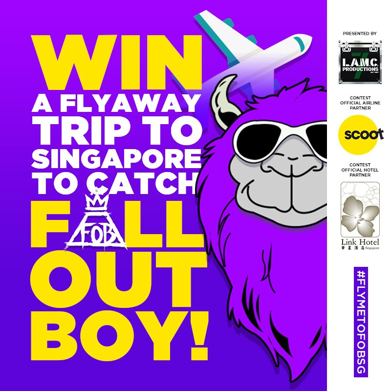 lamcpresents's tweet image. NO MORE FOMO! Calling all overseas @falloutboy fans in SEA! We're very excited to be hosting an exclusive flyaway contest for you to catch the band at their MA N I A Tour in Singapore! 🌊😉 RT this tweet &amp;amp; follow us for more info! Details coming your way soon :)