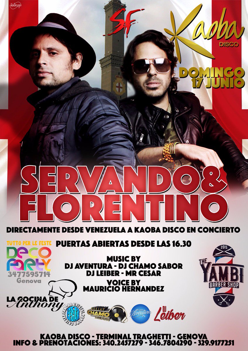 DJCHAMOSABOR's tweet photo. ⛤REVIVE TU ADOLESCENCIA⛤
#CONFIRMADO /GENOVA ☟☟☟
🇻🇪✔SERVANDO Y FLORENTINO Y ORQUESTA✔🇻🇪
#Domingo 17 Junio /2018. !!
#latinclassic #kaobadisco https://t.co/ojEs8LhrSh