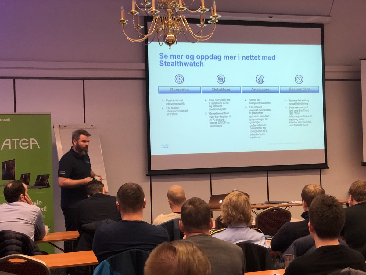 HPN64's tweet photo. Tett samarbeid mellom IBM og Cisco. Atea T1 partnere. Begge med gode sikkerhetsbudskap på scenen under sikkerhetsdagen. @AteaNorge @CiscoSecurity @IBMSecurity @TTmmernes @MonradH @eirikgul #SHD2018 #ISE #Bigfix #qradar https://t.co/qvqX2GIWSd