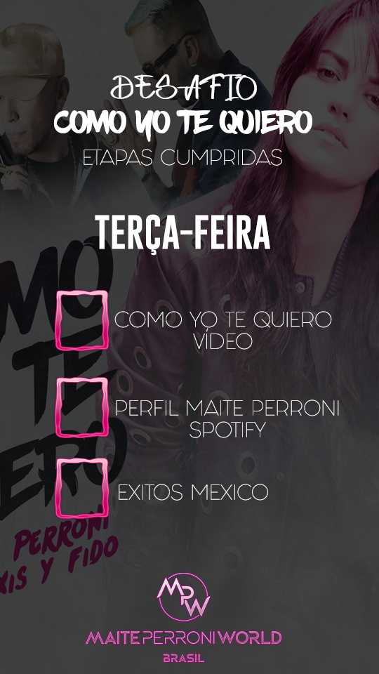 MPWBra's tweet photo. Desafio #ComoYoTeQuiero 
Dia 2::
- Como Yo Te Quiero Video https://t.co/q6eeLWjYD0 [Deslogue da sua conta]
- Perfil @MaiteOficial Spotify https://t.co/AnEUDP8Yts
Extra:: Exitos Mexico https://t.co/3Q1JsdaLv4
(@MaitePWorld) https://t.co/RONABv5isJ