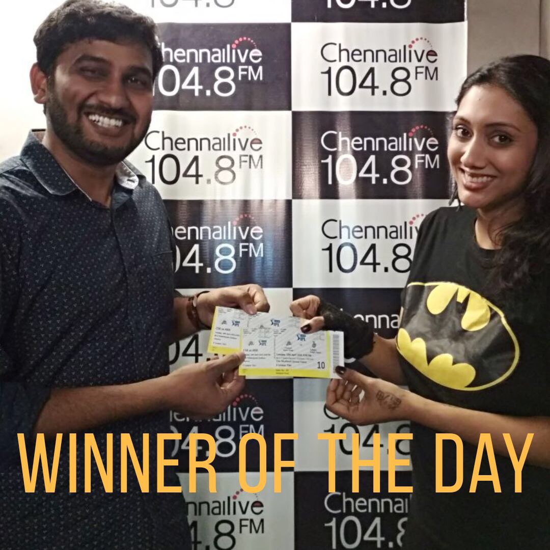chennailive1048's tweet photo. Winner of the #CSK Slogan Contest . Congratulations Prasanna/ @prasvkb have a fantastic time at the stadium! #CSK2018 #Summercelebration #IPL #CSKisback #match #cricket #whistlepodu #chennai #chennaievents #radio #chennailive1048fm #yellowjersey #whistlepodu #lionsarebackintown https://t.co/gPQtzYtzDK
